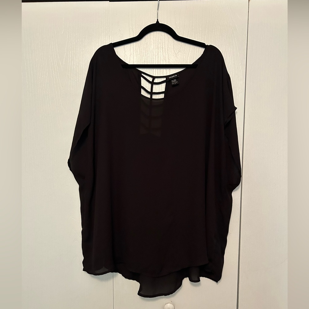 Torrid sheer black blouse with back detail